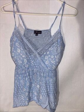 Almost Famous Light Blue Floral Lace-Trim Cami